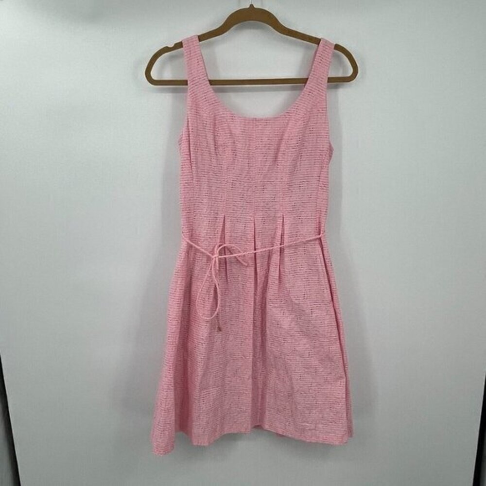 Pappagallo Womens Dress 6 Pink Sleeveless Fit Flare Tie Waist Cotton Preppy Knit